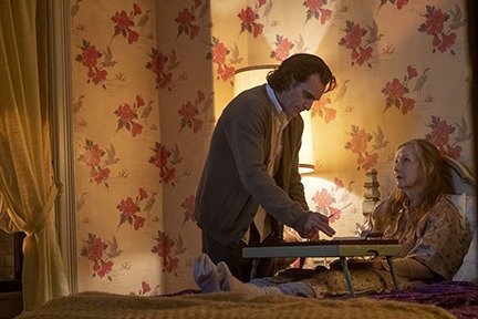 Joaquin Phoenix as Arthur Fleck and Frances Conroy as Penny Fleck in a scene from 