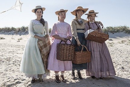 Emma Watson as Meg March, Florence Pugh as Amy March, Saoirse Ronan as Jo March, Eliza Scanlen as  Beth March in 