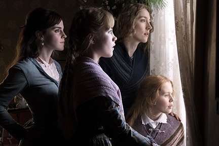 Emma Watson as Meg March, Saoirse Ronan as Jo March, Eliza Scanlen as Beth March and Florence Pugh as Amy March in 